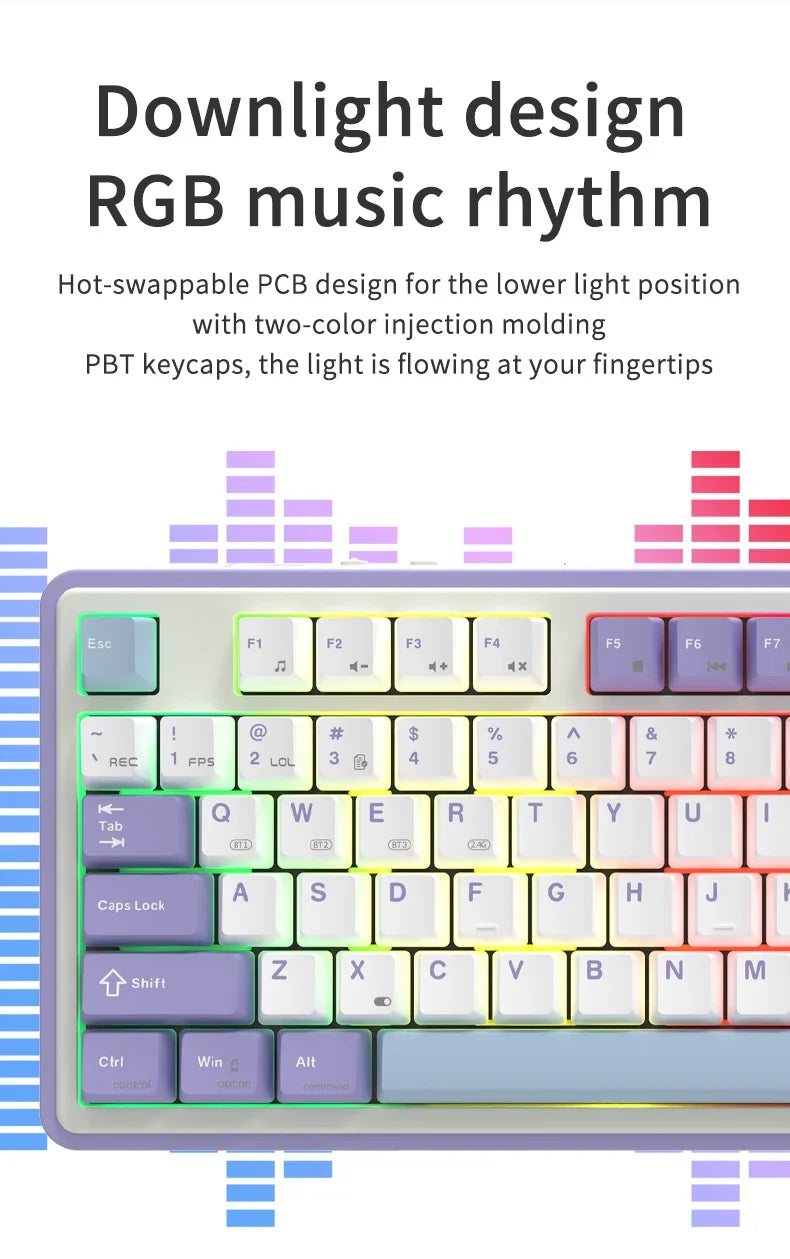 Keyboard Mechanical 87 Key Tri Mode RGB Hot Swappable