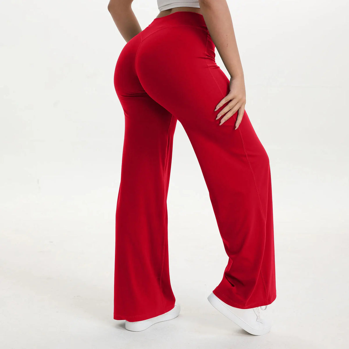 Plush and flattering women's yoga pants - mid-waist straight leg, nylon/elastane blend, for gym and Pilates