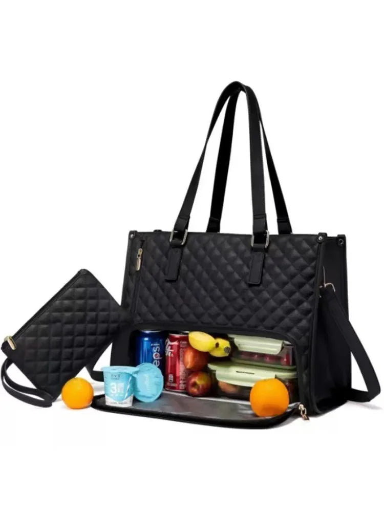 Lunch Insulated Bag Black Shoulder Laptop Bag 2-in-1 Large Capacity Back to School 2026 Gift