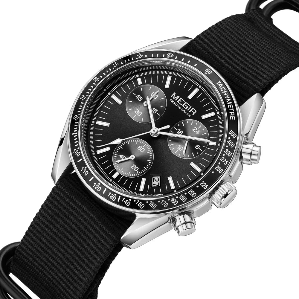 Quartz Chronograph Watch Blue Nylon Strap Water-Resistant