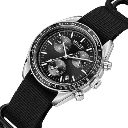 Quartz Chronograph Watch Blue Nylon Strap Water-Resistant