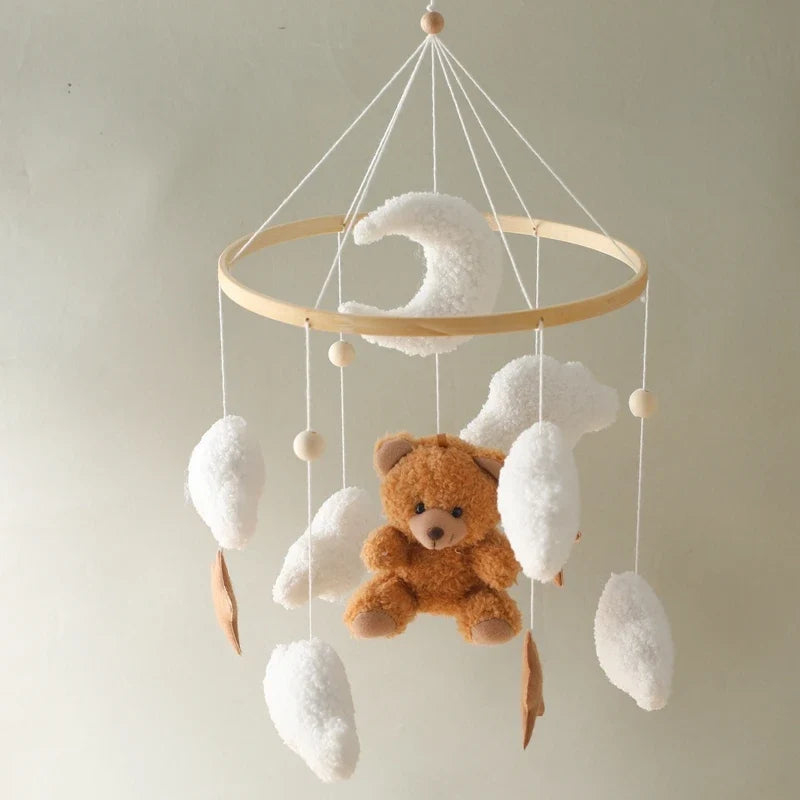 Crib Wooden Mobile Felt Bear Musical Newborn Sensory Toys
