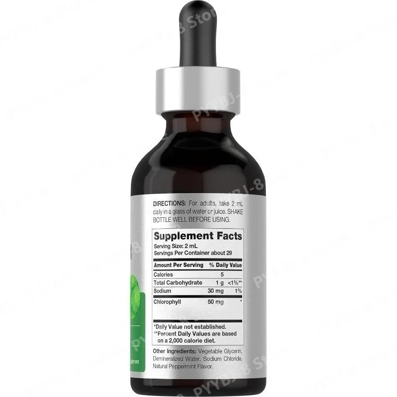 Chlorophyll Liquid Drops Mint Flavor 59 ml, Non-GMO Gluten-Free Herbal Dietary Supplement for Wellness Fall 2026 Trend