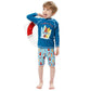 Fast-dry unisex kids' swimsuit set - long-sleeve top and shorts, polyester, for summer swimming