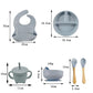 Baby Silicone Tableware Kit 8 Piece Suction Bowls Divided Plate Bib Spoon Fork Fall 2025 Self Feeding Aid