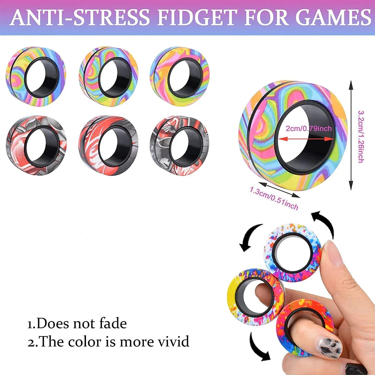 3Pcs Magnetic Rings Fidget Toy Kit - Adult Fidget Magnets Pack for Kids and Teens, Stress Relief Spinner Gift