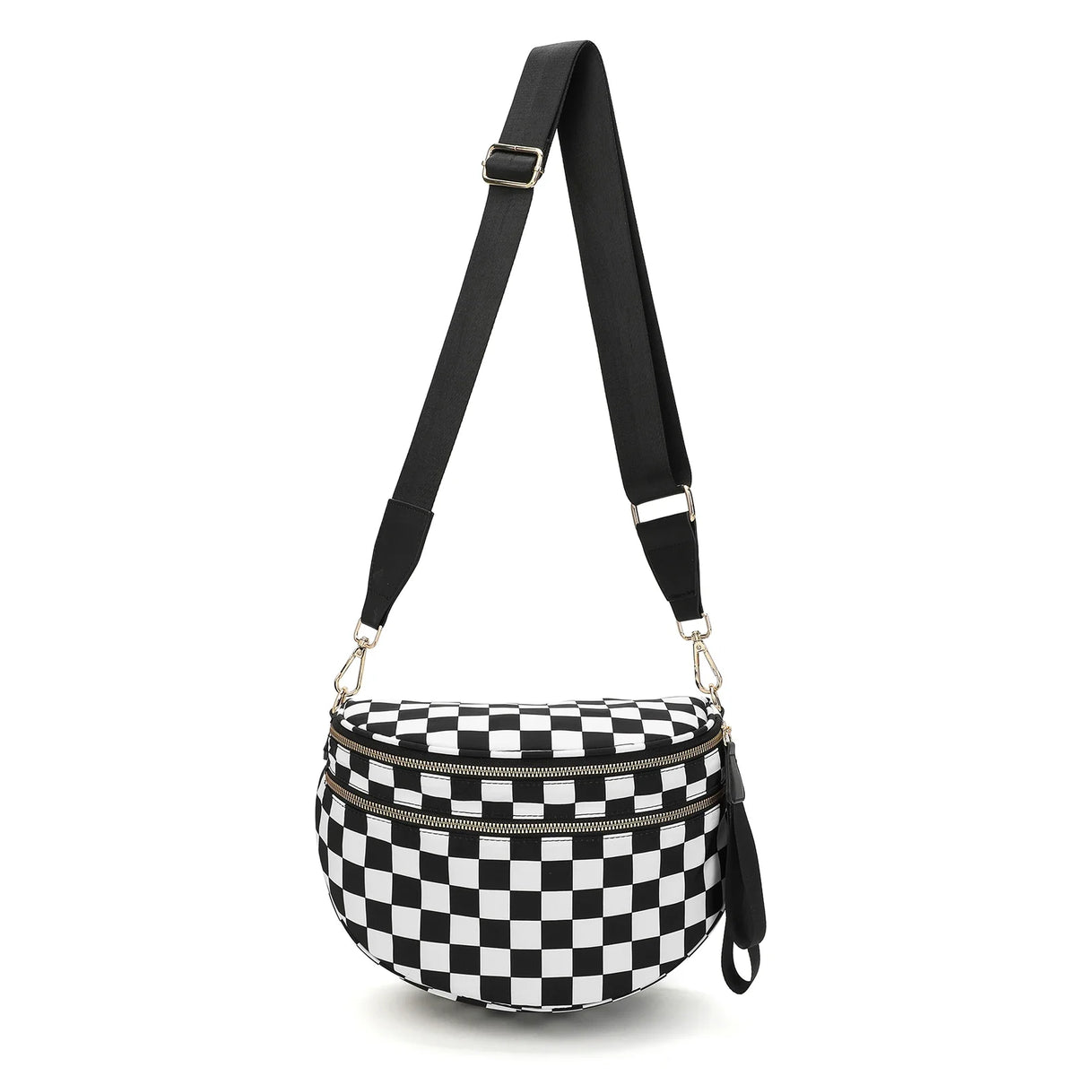 checkered nylon, box shape, travel and daily use – Multi-Use unisex crossbody bum bag