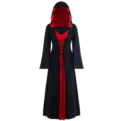 Women's Lace-Up Hooded Medieval Vampire Witch Cloak Robe - Great Halloween Costume for Themed Events