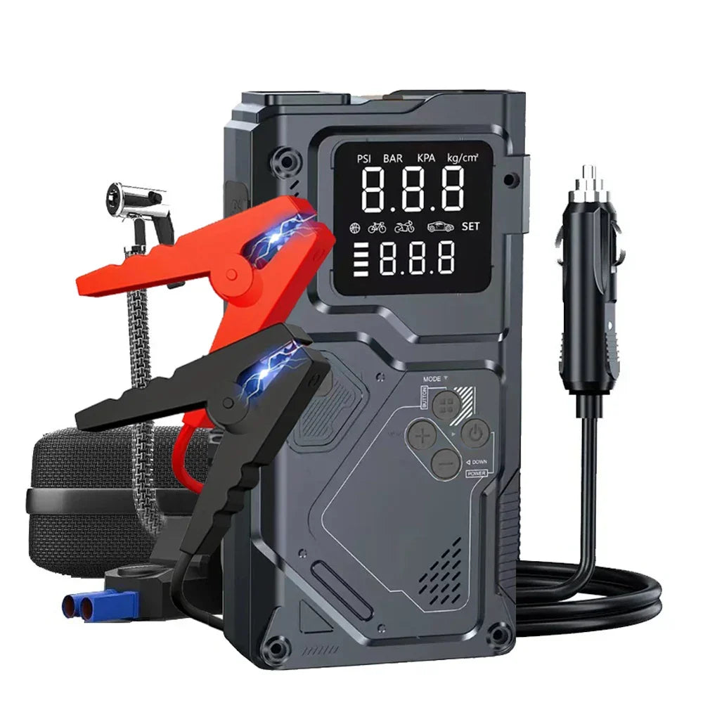 Starter Jump With Air Pump 6 In 1 Car Battery Booster 5000A Peak 150 PSI Tire Inflator 400LM LED Light Fall 2025 Prep