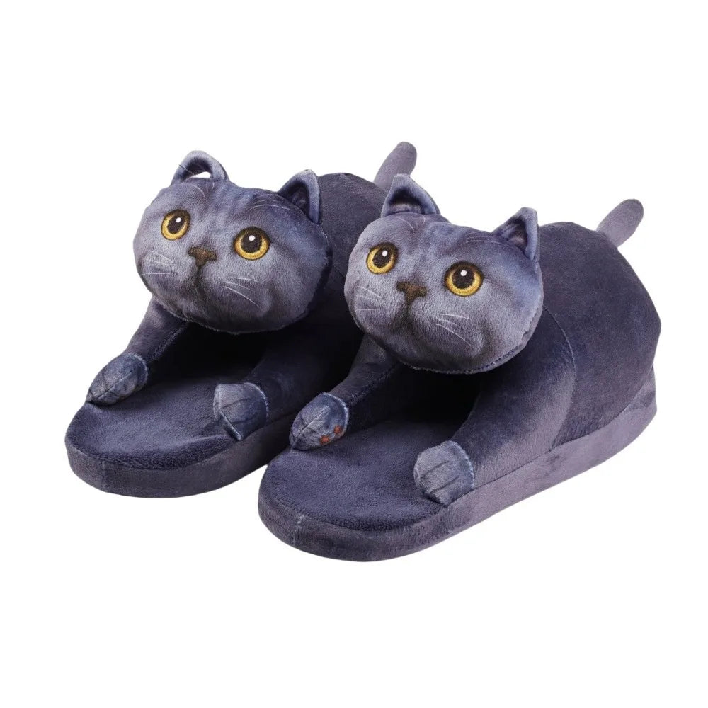 Plush cozy women's cat-face plush slippers - cat-face design, plush upper, EVA sole, indoor wear for winter