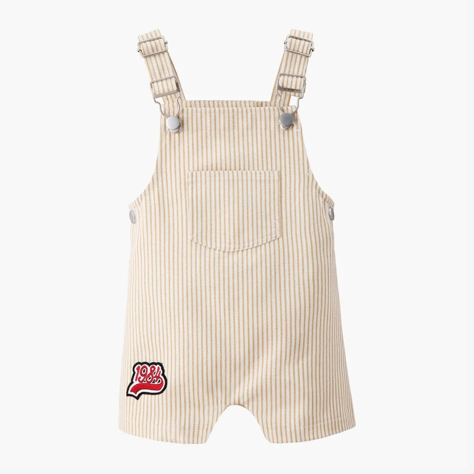 Plush Unisex Kids' Clothing - Patchwork Pinstripe Summer Outfit, Cotton-Polyester, Casual Family Wear