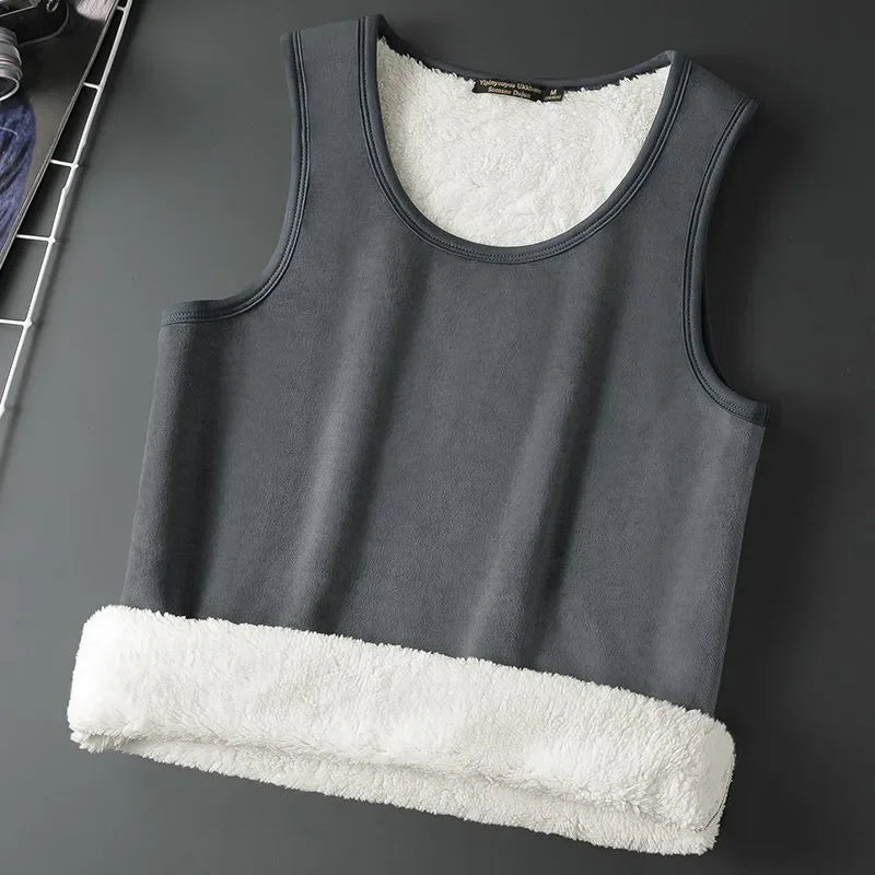 Velvet Lamb Thermal Vest - Sleeveless Insulated Men's T-shirt for Cold Weather, Large Size Cozy Top
