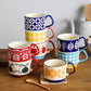 Coffee Mug 300ml Japanese Flower Ceramic Kit Retro Drinkware Office Entertaining Fall 2025 Comfort-Grip Handgrip Gift