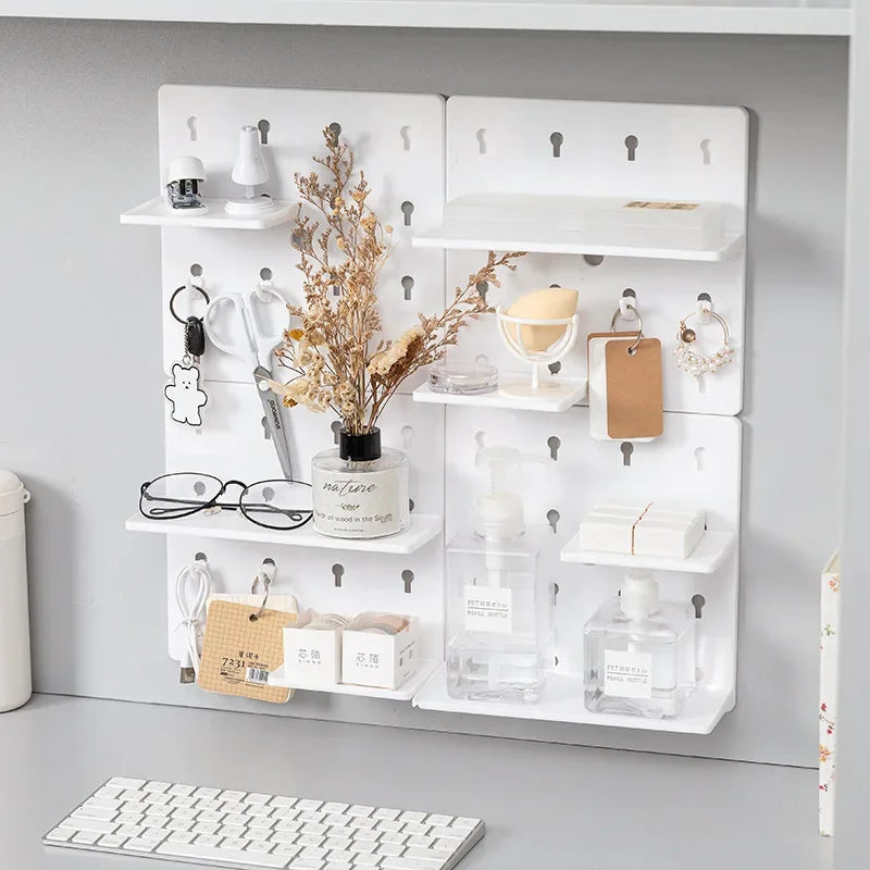 Punch-Free Wall Shelf Organizer with Household Organizers, No Drilling, Kitchen & Bedroom Pegboard Holder