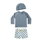 Long-Sleeve Top, Swim Pants, Hat, Polyester Elastane, Beach Vacation – Breathable Kids Rash Guard Swim Kit