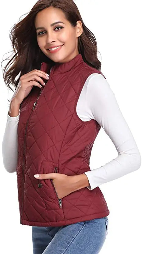 Light Women Quilted Vest - Stand Collar Cotton Winter