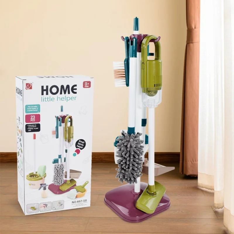 Kids Pretend Play Cleaning Kit - Broom & Vacuum Toy for Boys and Girls, 23-Piece Sanitation Fun
