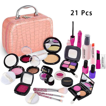 Kids Makeup Kit - Pretend Play Kit With Lipstick Nail Polish Eye Shadow In Leopard Case CE Certified Toy Back To School