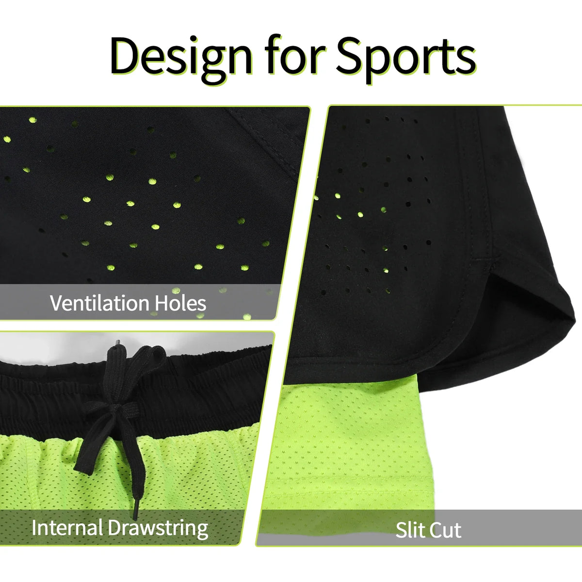 men's Stretchy 2-in-1 running shorts - longer liner, polyester blend, for jogging and gym