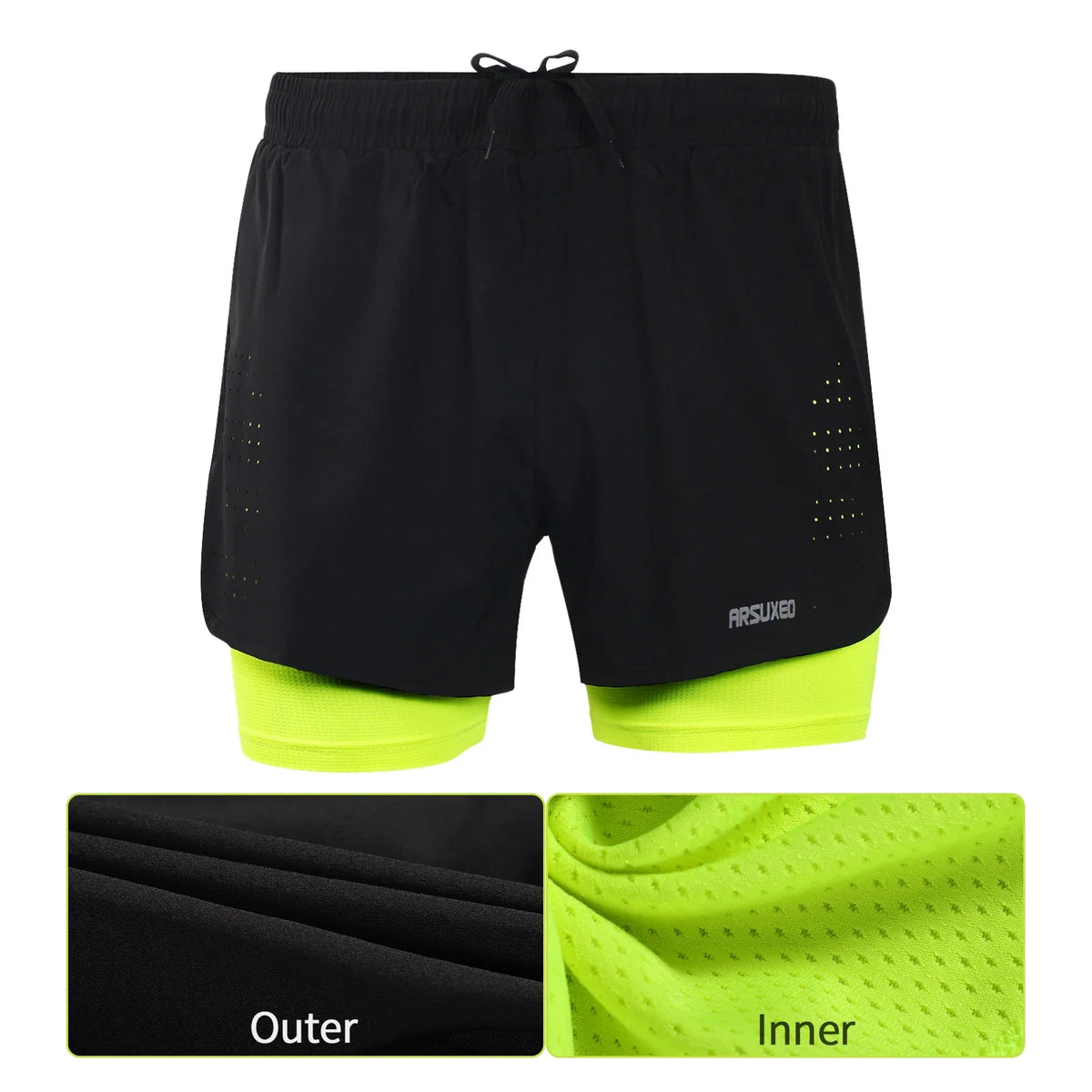 men's Stretchy 2-in-1 running shorts - longer liner, polyester blend, for jogging and gym
