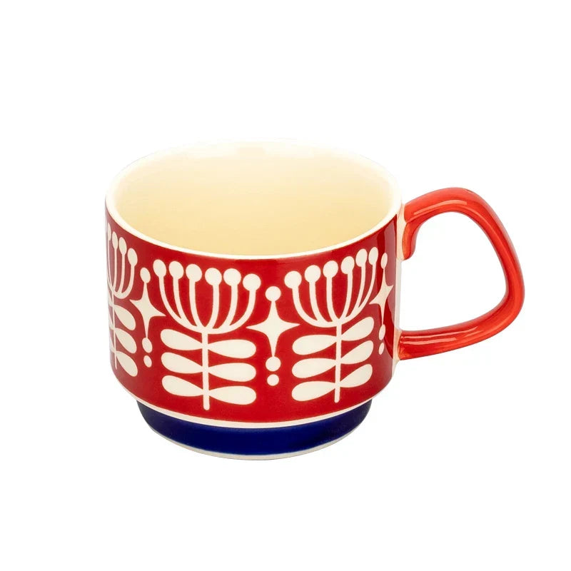 Coffee Mug 300ml Japanese Flower Ceramic Kit Retro Drinkware Office Entertaining Fall 2025 Comfort-Grip Handgrip Gift