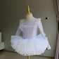 Light girls ballet leotard set - puff-sleeve top, tulle tutu skirt, polyester, for dance class