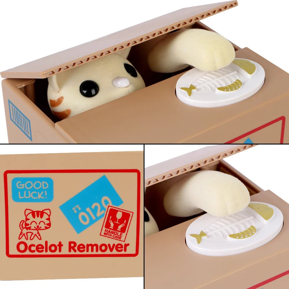 Cat Automated Coin Bank - Plastic Saving Money Box for Kids, Creative Piggy Bank Toy Gift