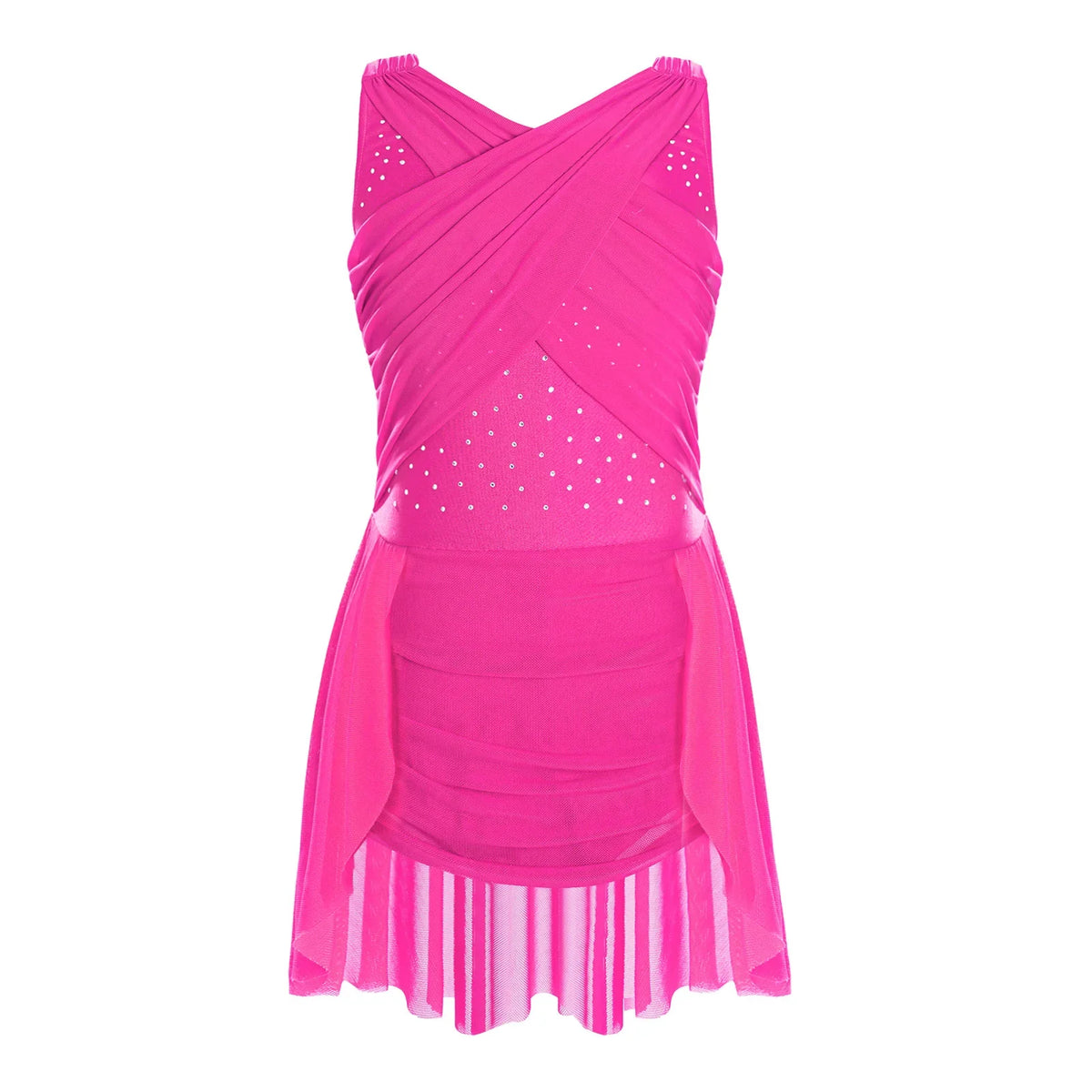 Light Girls' Leotard - Rhinestone Embellished, Mesh Skirt, Polyester/Nylon/Elastane, For Ballet, Gymnastics