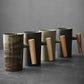 Style Japanese Stoneware Coffee Cup - Handmade Mug with Wooden Handle for Couples