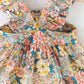 Plush Baby Girl Dress - Timeless Floral Flutter Sleeves, Polyester, With Crossbody Bag, For Ages 0-3