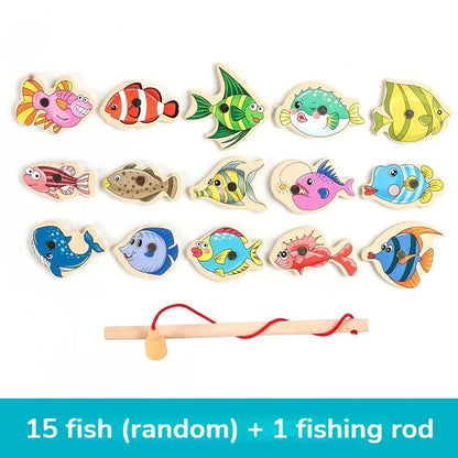 Montessori Interactive Wooden Fishing Game - Magnetic Marine Life Learning Toy for Kids, Parent-Child Engagement, Eco-Friendly Design