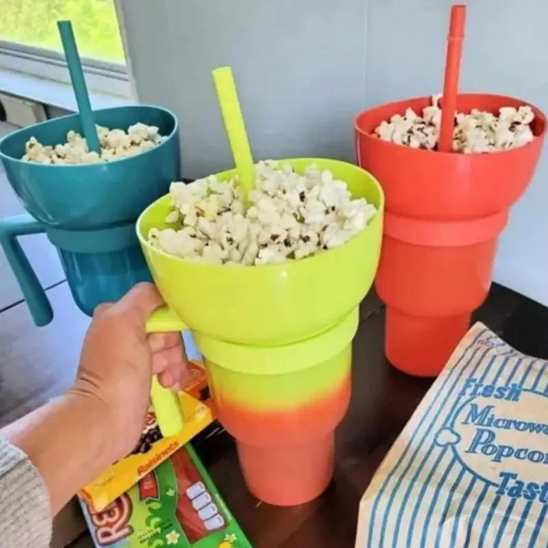 Snack2025 Edition Cup 2 In 1 Snack Bowl Tumbler Splash Proof Leakproof Popcorn Stadium Cup Movie Night Fall