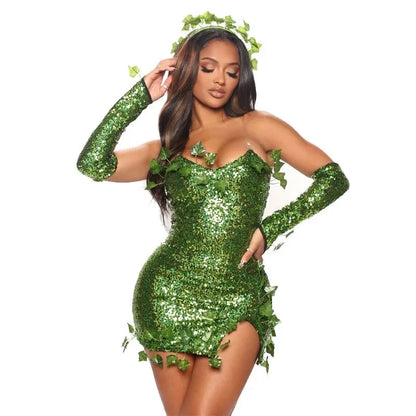 Poison Ivy Costume Sequin Mini Dress Kit Halloween Sexy