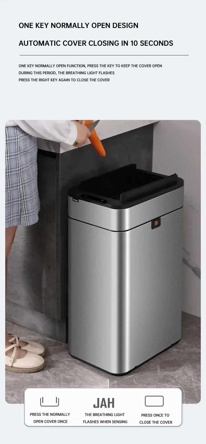 Can Trash 20L Stainless Steel Sensor Kitchen Bin Hands Free
