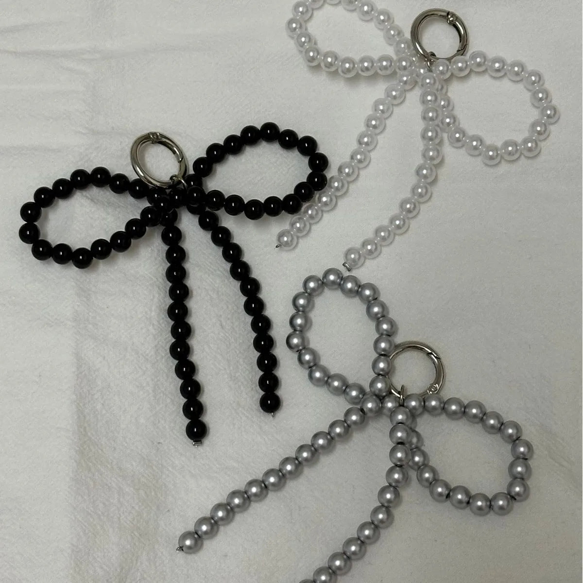 Pearl Beaded Bow Keychain Y2K Bag Charm Cute Gift Accessory