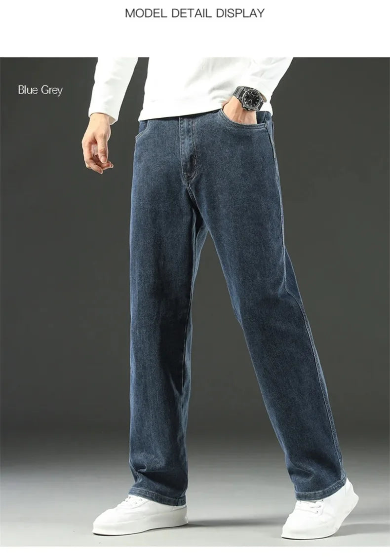 Men’s Stretchy Jeans - Wide Leg, Cotton, Business Casual