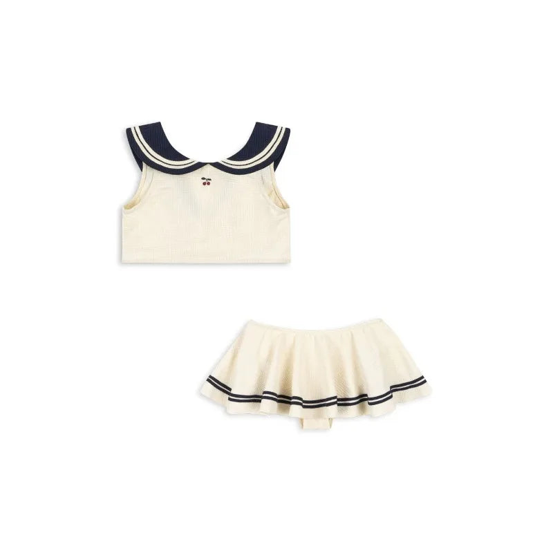 Plush Unisex Baby Swimwear Kit - Timeless Sailor-Style One-Piece, Top, Skirt, and Romper, Nylon, Summer Beach Days