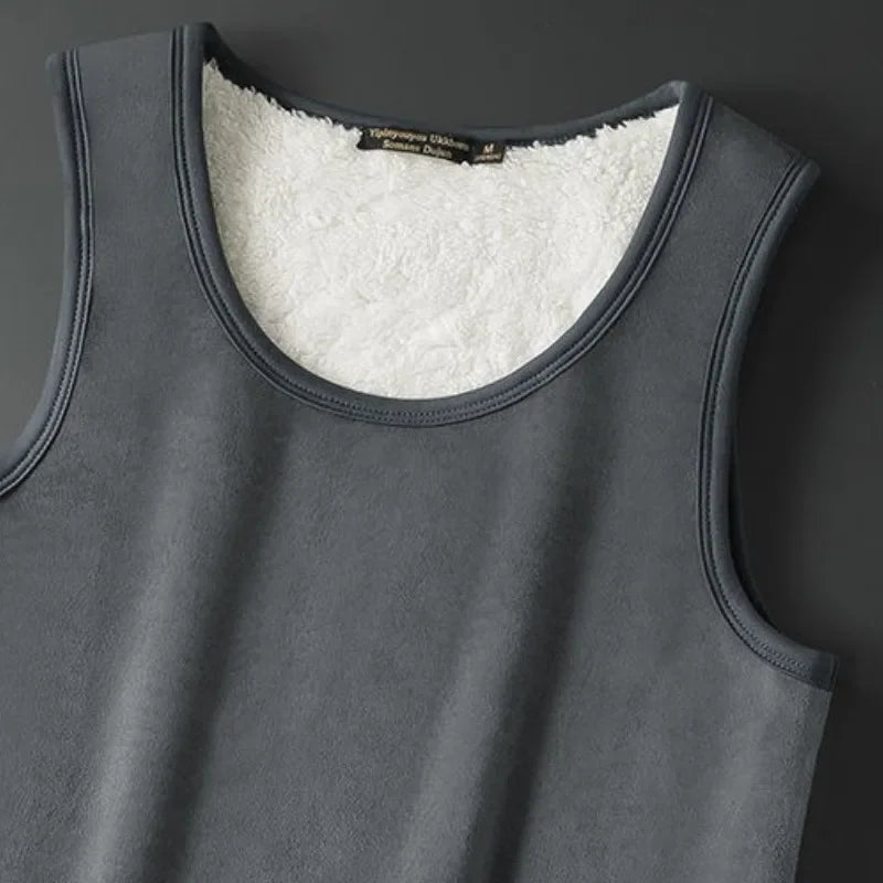 Velvet Lamb Thermal Vest - Sleeveless Insulated Men's T-shirt for Cold Weather, Large Size Cozy Top