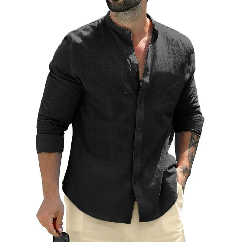 Variant image for Men's Linen Shirt - Breathable Casual and Formal Dress Shirt in White, Blue, Grey, Regular Fit, Soft Comfortable Fabric-3