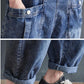 Big Vintage Pocket Suspender Jeans Trousers - Women's Casual Denim Harem Pants
