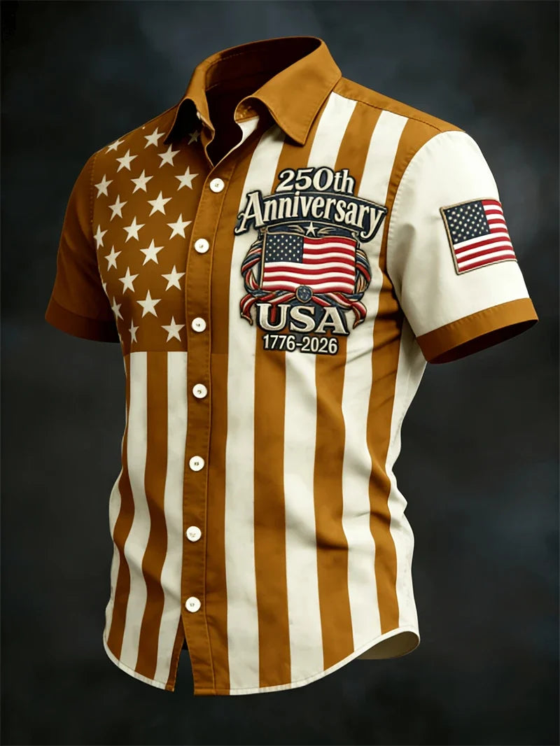 Plush Men's Hawaiian Shirt - Casual Short-Sleeve, 250th Anniversary USA Flag Design, Fourth Of July