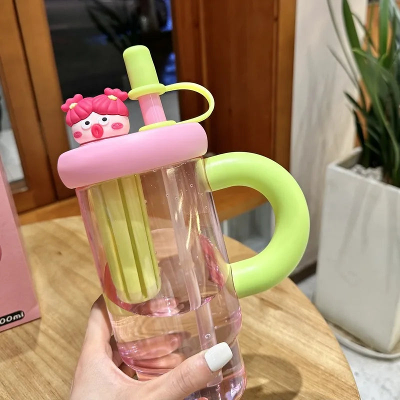 Straw Cup 900ml Cartoon Cute Travel-Friendly Water Cup Summer 2025 Large Capacity High Temperature Resistant Outdoor