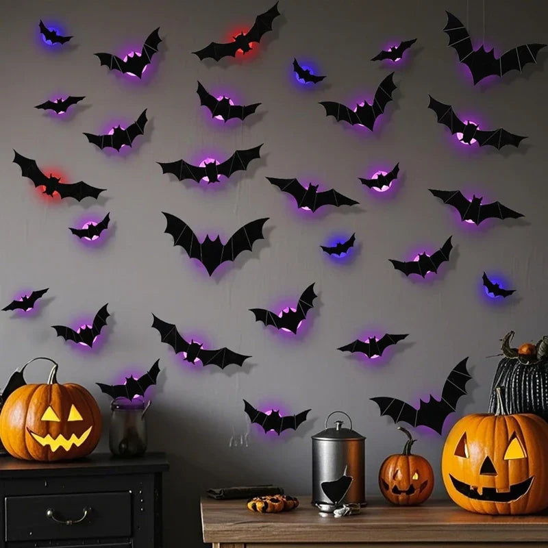 LED2025 Edition Bat Wall Stickers Green 3D Halloween Decor