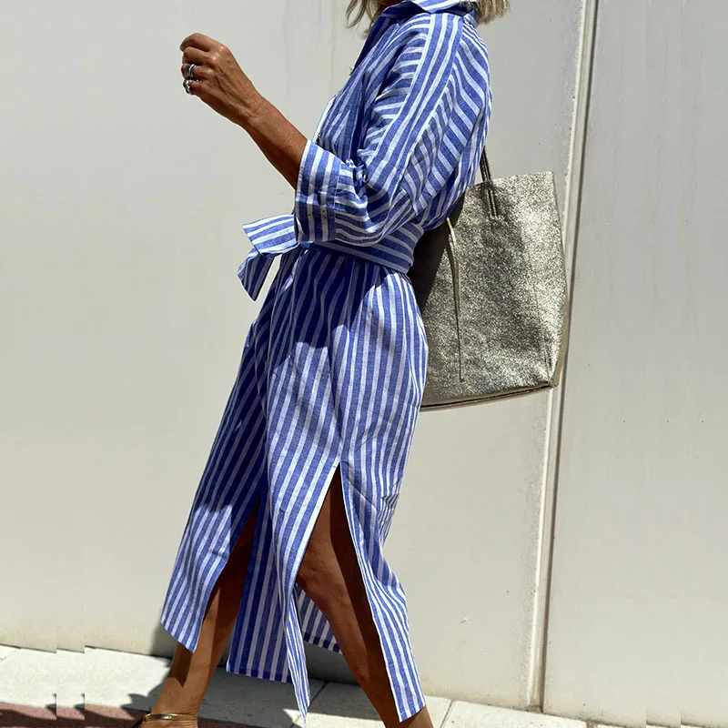 Elegant Women's Striped Shirt Dress, Comfortable Casual Wear for Summer, Versatile Fit in Premium Fabric, Sizes S-XL-4