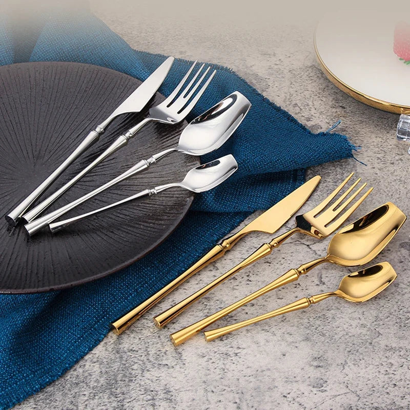 Stainless Steel 18/10  Cutlery Kit - Glossy Silver Dinnerware, Matte 304 Tableware for Gifts