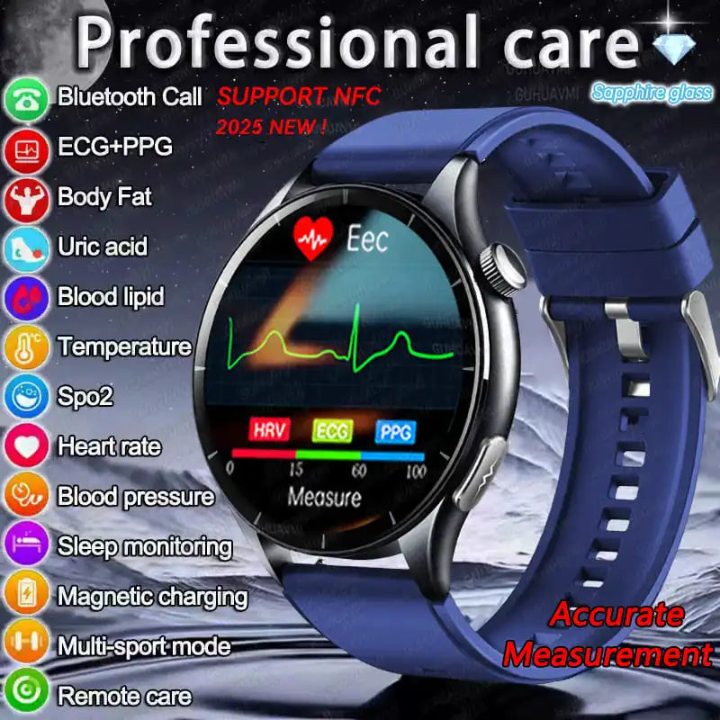Smartwatch2025 Edition ECG and PPG Health Monitor With Uric Acid and Lipid Tracking NFC 1.56 Inch AMOLED Fall