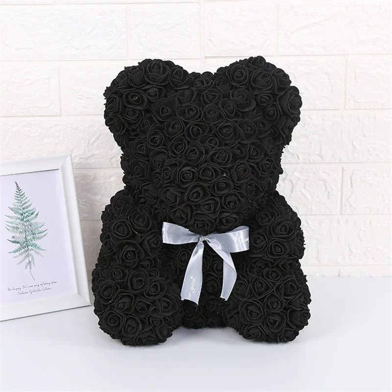 Rose Faux Teddy Bear with Gift Box and Lights - Romantic Anniversary or Valentine's Day Gift, Wedding Decor