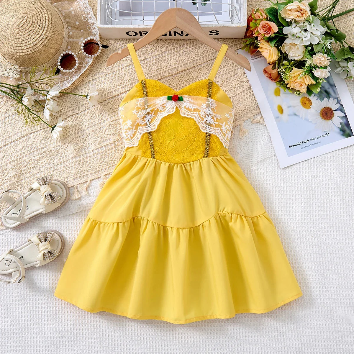 girls' Breathable dress - lace-up sling, sleeveless, flowy, polyester, for summer