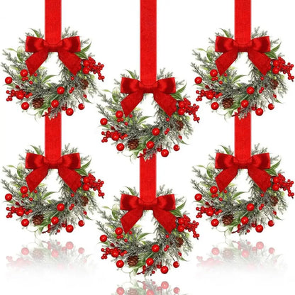 Christmas Wreaths Kit Of 6 Mini Cabinet Wreaths With Red Bows Farmhouse Holiday 2025 Artificial Sturdy Decor