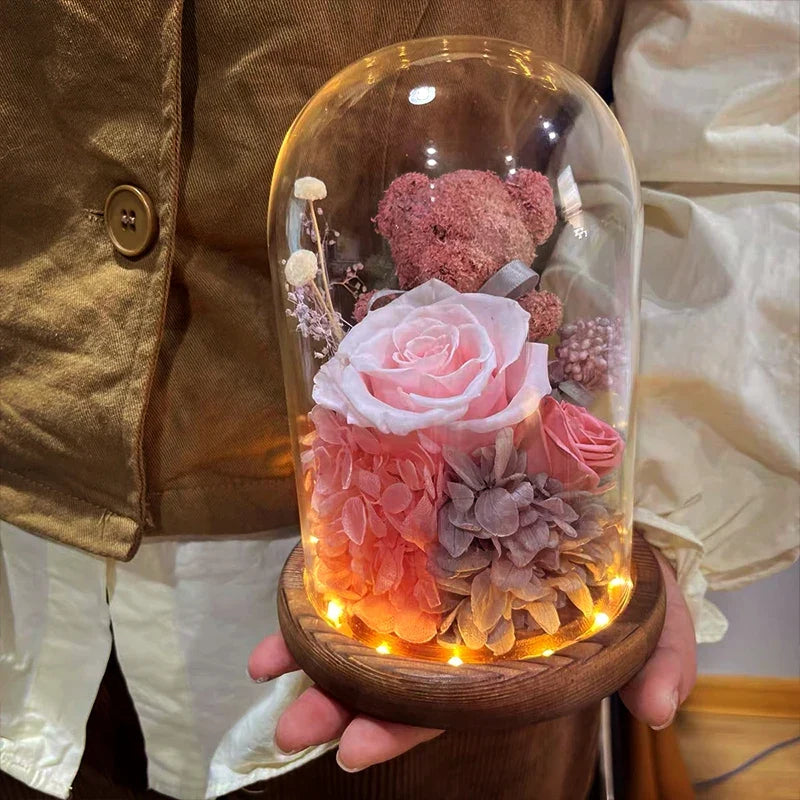 A Thoughtful Valentine's Day Surprise for Her – Eternal Preserved Rose Gift Box with Teddy Bear